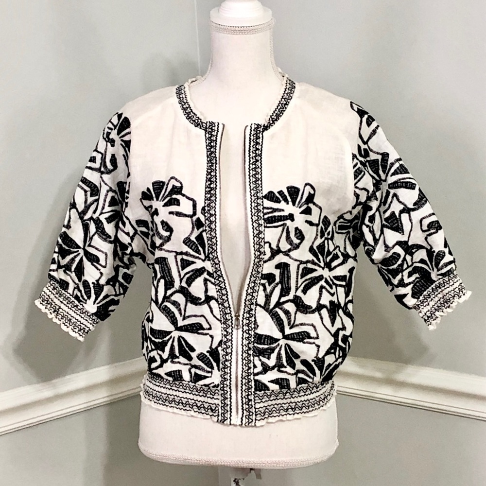 CHICO’S SZ 0 PETITE ZIP UP 3/4 SLEEVE JACKET